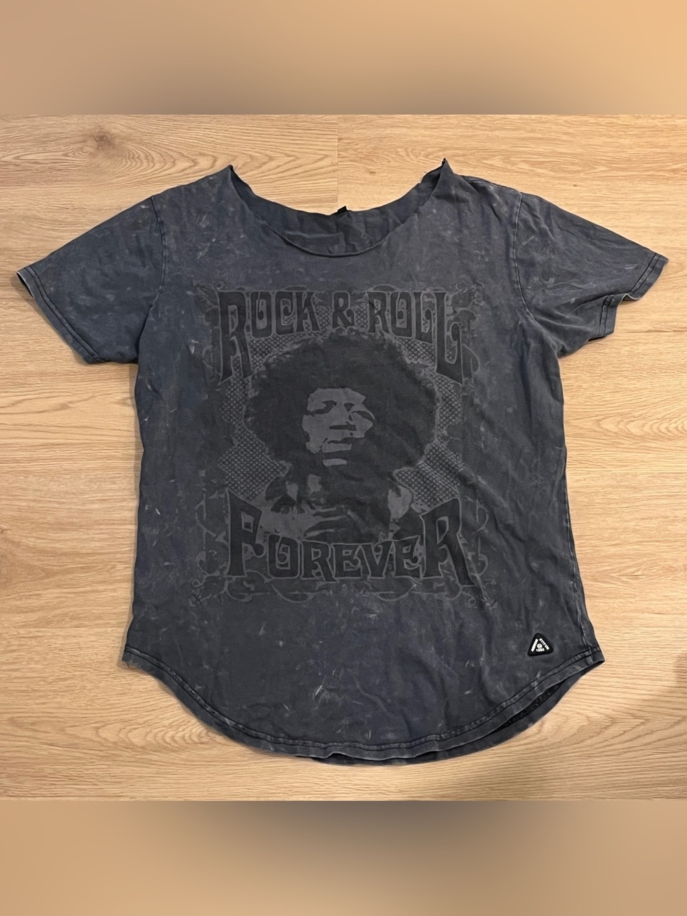 American Stitch Jimi Hendrix “Rock & Roll Forever” Black Acid Wash Graphic Tee